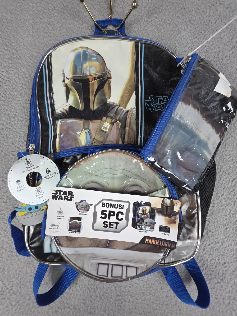 NWT DISNEY Backpack 5 Pc Stars Wars Bundle Bookbag Lunchbox Zip Case Black Blue